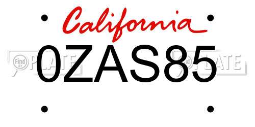 0ZAS85 California License Plate