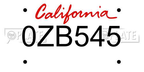 0ZB545 California License Plate