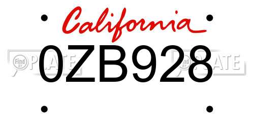 0ZB928 California License Plate