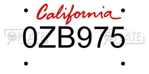 0ZB975 California License Plate