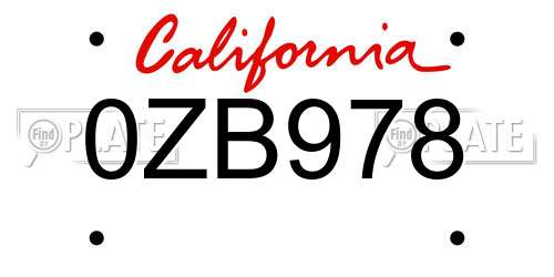 0ZB978 California License Plate