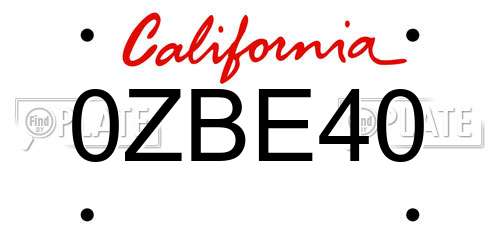 0ZBE40 California License Plate