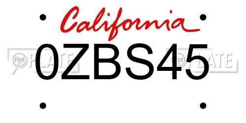0ZBS45 California License Plate