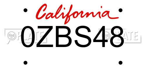 0ZBS48 California License Plate