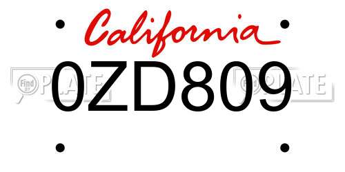 0ZD809 California License Plate