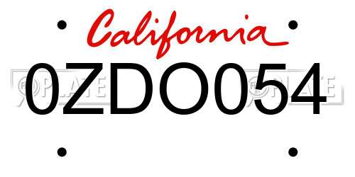 0ZDO054 California License Plate
