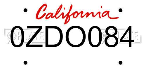 0ZDO084 California License Plate