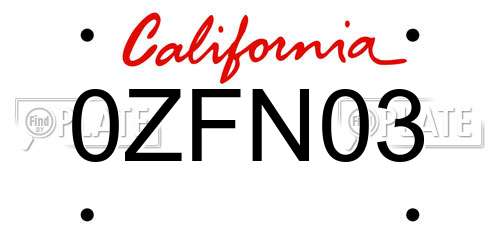 0ZFN03 California License Plate