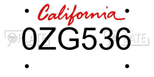 0ZG536 California License Plate