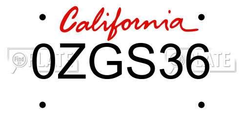 0ZGS36 California License Plate