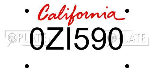 0ZI590 California License Plate