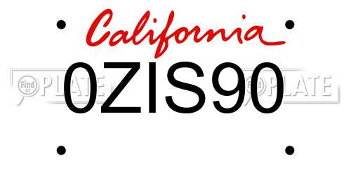 0ZIS90 California License Plate