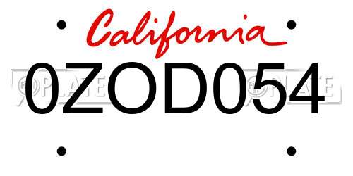 0ZOD054 California License Plate