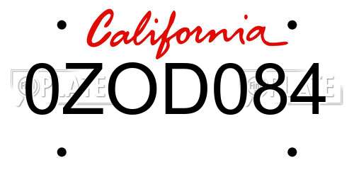 0ZOD084 California License Plate