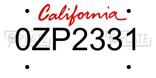 0ZP2331 California License Plate