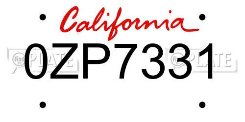 0ZP7331 California License Plate