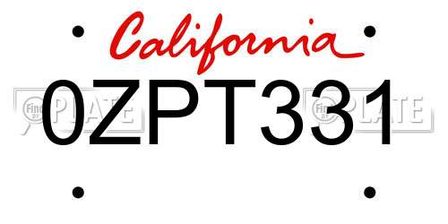 0ZPT331 California License Plate