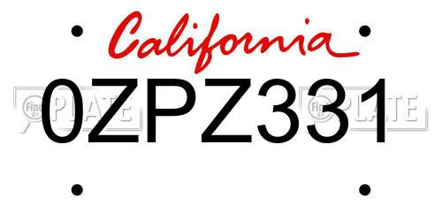0ZPZ331 California License Plate