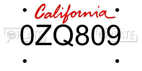 0ZQ809 California License Plate