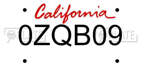 0ZQB09 California License Plate