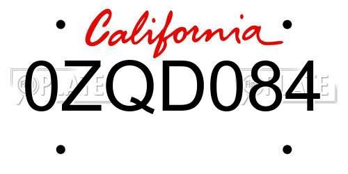 0ZQD084 California License Plate