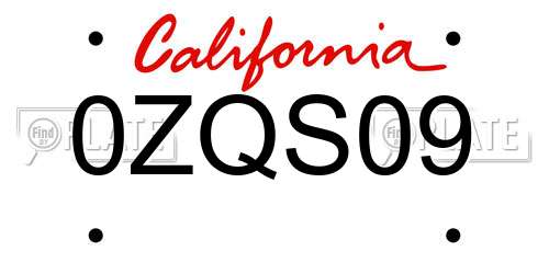 0ZQS09 California License Plate
