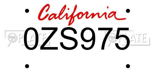 0ZS975 California License Plate