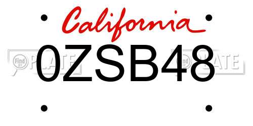 0ZSB48 California License Plate