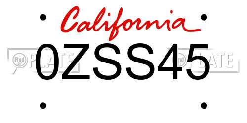 0ZSS45 California License Plate