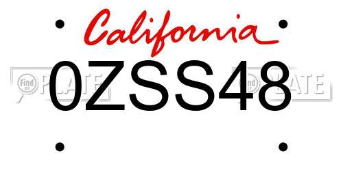 0ZSS48 California License Plate