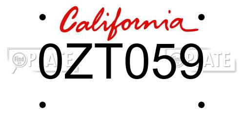 0ZT059 California License Plate