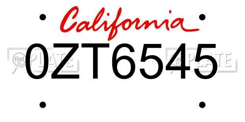 0ZT6545 California License Plate