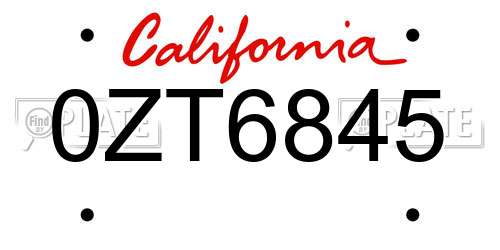 0ZT6845 California License Plate