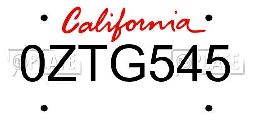 0ZTG545 California License Plate