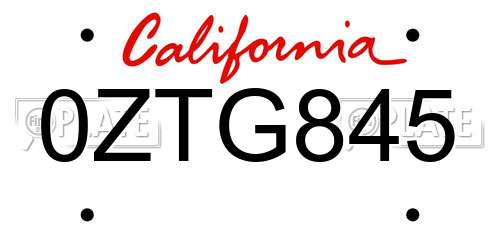 0ZTG845 California License Plate