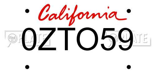 0ZTO59 California License Plate