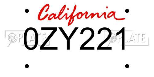0ZY221 California License Plate