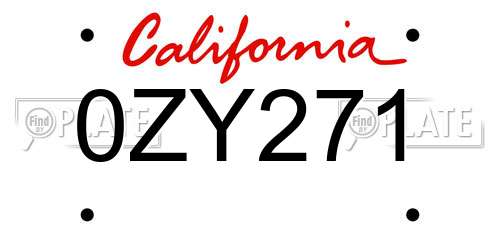 0ZY271 California License Plate