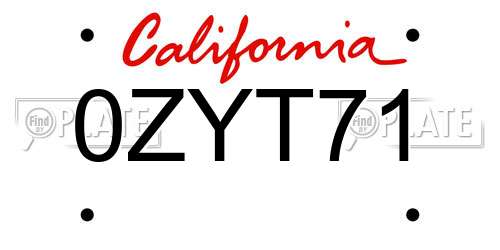0ZYT71 California License Plate