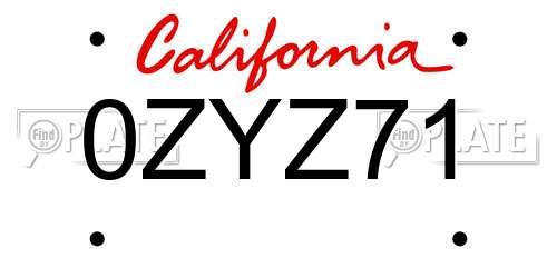 0ZYZ71 California License Plate
