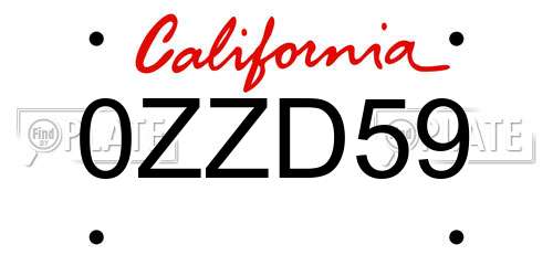 0ZZD59 California License Plate