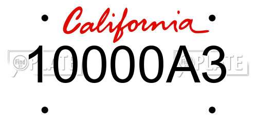 10000A3 California License Plate
