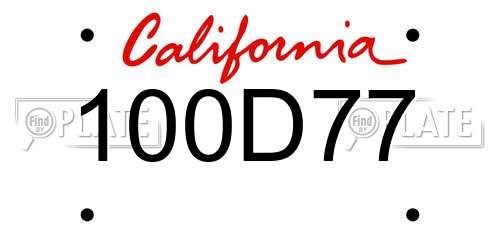 100D77 California License Plate