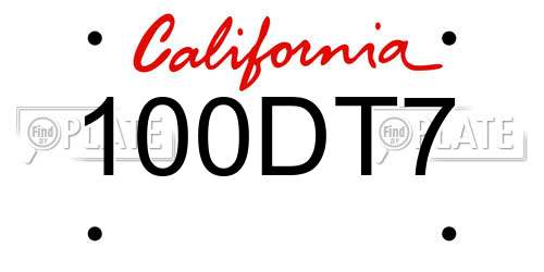 100DT7 California License Plate