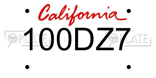 100DZ7 California License Plate