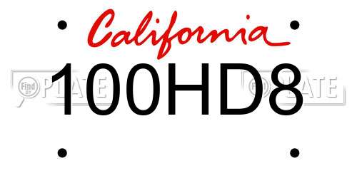 100HD8 California License Plate