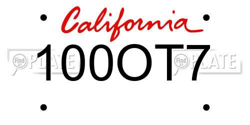 100OT7 California License Plate