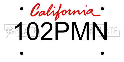 102PMN California License Plate