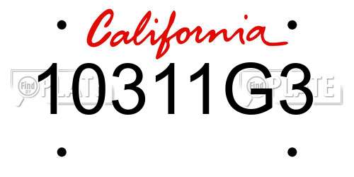 10311G3 California License Plate