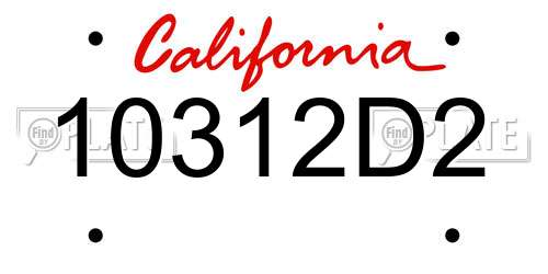 10312D2 California License Plate